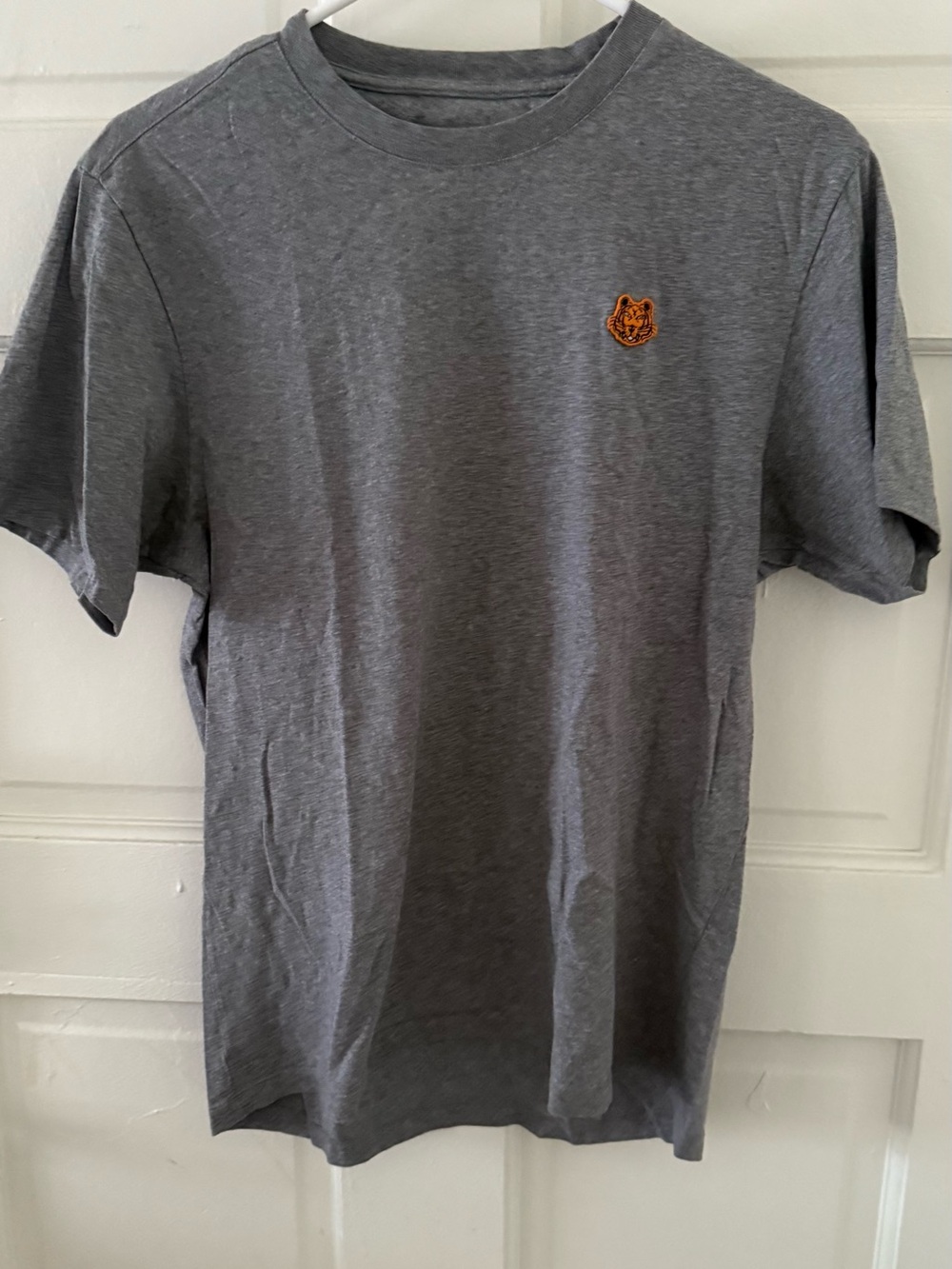 Kenzo Men's Grey Short-Sleeve T-Shirt with Orange Tiger Patch